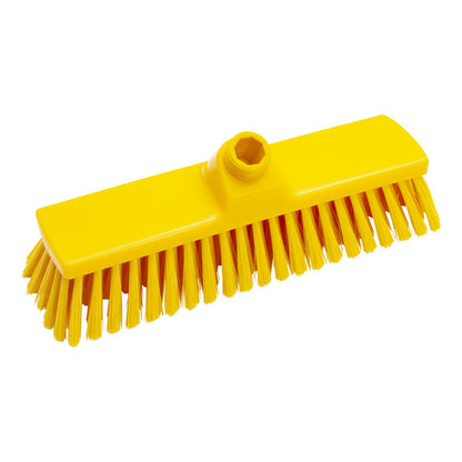 Der BESEN, UNGESCHL. ø 0,25MM WEICH 300X70X50MM von Haug Bürsten KG verfügt über langlebige, weiche gelbe Borsten und ein sechseckiges Loch in der oberen Mitte zur einfachen Befestigung des Griffs.