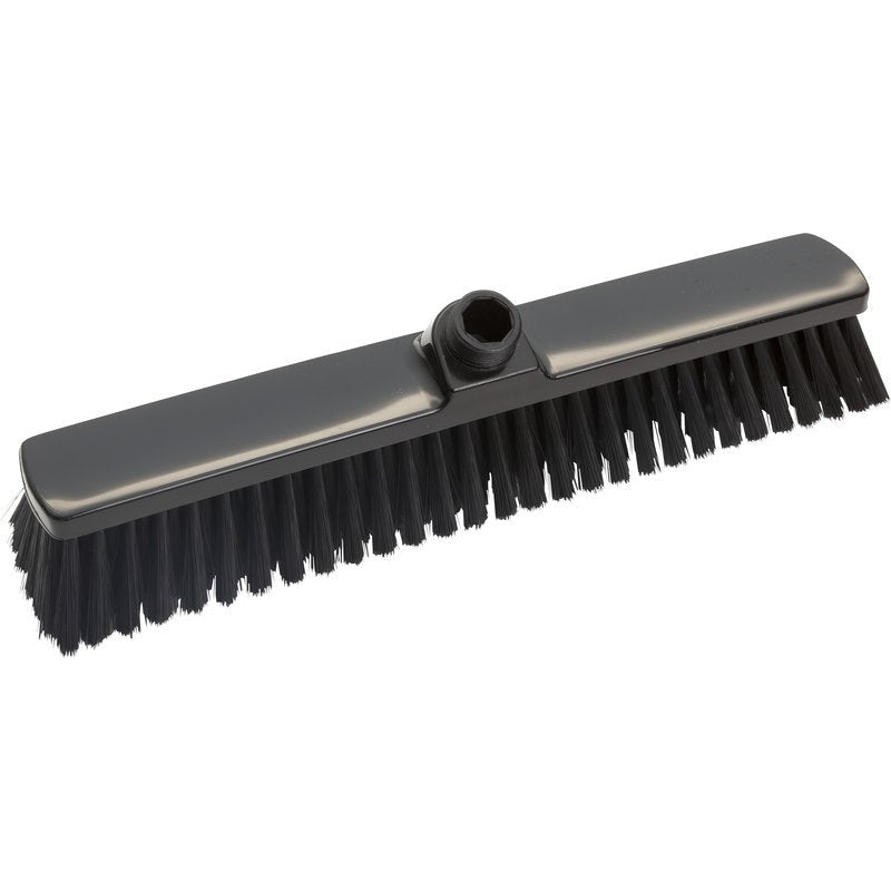 A VASSOURA DE GRANDE ÁREA da Haug Bürsten KG possui uma cabeça retangular de 400 mm de comprimento, cerdas macias com um diâmetro de 0,25 mm e uma bucha central para fixação do cabo - ideal para a limpeza eficiente de grandes superfícies.