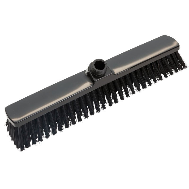 A VASSOURA DE GRANDE ÁREA, 400x60x50mm da Haug Bürsten KG é uma cabeça de vassoura preta com cerdas rígidas e uma bucha central para fixação do cabo, perfeita para a limpeza de grandes superfícies; ilustrada sobre fundo branco.