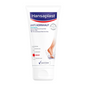 Um tubo branco com o artigo descontinuado da Beiersdorf AG: Hansaplast Anti Hornhaut Peeling 2em1 (75ml) está em pé. O rótulo predominantemente branco com acentos azuis e vermelhos mostra pés descalços, respingos de água e o texto "Cuidados com os pés".