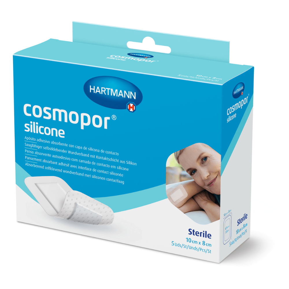 Hartmann Cosmopor® silicone, esteril, selado individualmente; em caixas dobráveis com suporte Euro, 10 x 8 cm