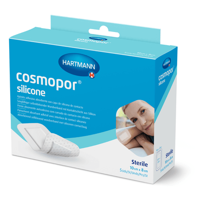 Hartmann Cosmopor® silicone, esteril, selado individualmente; em caixas dobráveis com suporte Euro, 10 x 8 cm