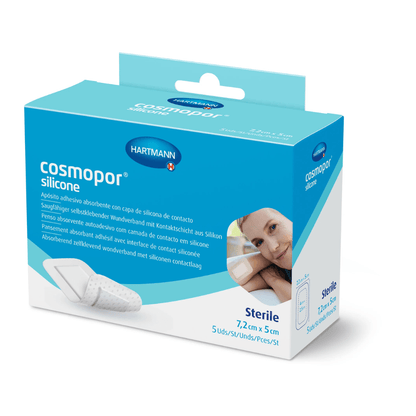Hartmann Cosmopor® silicone, esteril, selado individualmente; em caixas dobráveis com suporte Euro, 7,2 x 5 cm