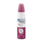Uma garrafa de óleo de cuidado da pele protetor Hartmann MoliCare® Skin com corpo branco e tampa rosa e inscrição azul e preta está de pé sobre um fundo branco.