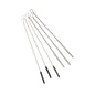 O conjunto de escovas de jato Haug com aço inoxidável V2A 6 peças de Haug Bürsten KG inclui cinco escovas de limpeza finas com cabos de aço inoxidável e extremidades em laço, com cerdas coloridas: duas pretas, duas brancas e uma cinza. Ideal para tarefas de limpeza profissional detalhadas.