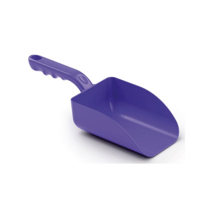 A pá de mão pequena Haug de Haug Bürsten KG, feita de polipropileno roxo com cabo curto e texturizado, tem uma forma retangular e uma borda frontal ligeiramente curva. É ideal para a indústria alimentar e está elegantemente posicionada sobre um fundo branco simples.