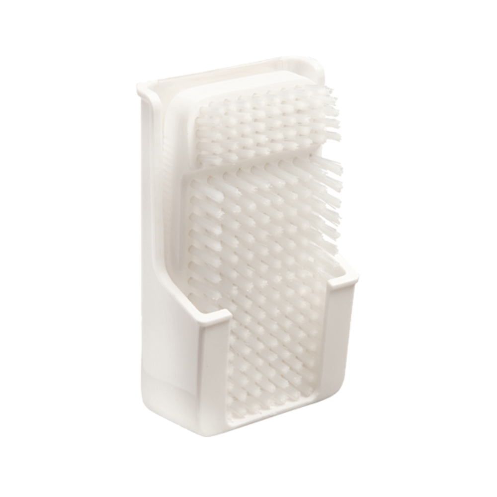 Apresentamos a escova de unhas Haug com suporte, uma escova de mão branca da Haug Bürsten KG. Esta escova retangular foi desenvolvida para remover sujeiras difíceis e possui cerdas densamente compactadas e um cabo robusto para uma aderência segura, tornando-a perfeita para limpar várias superfícies sem esforço.