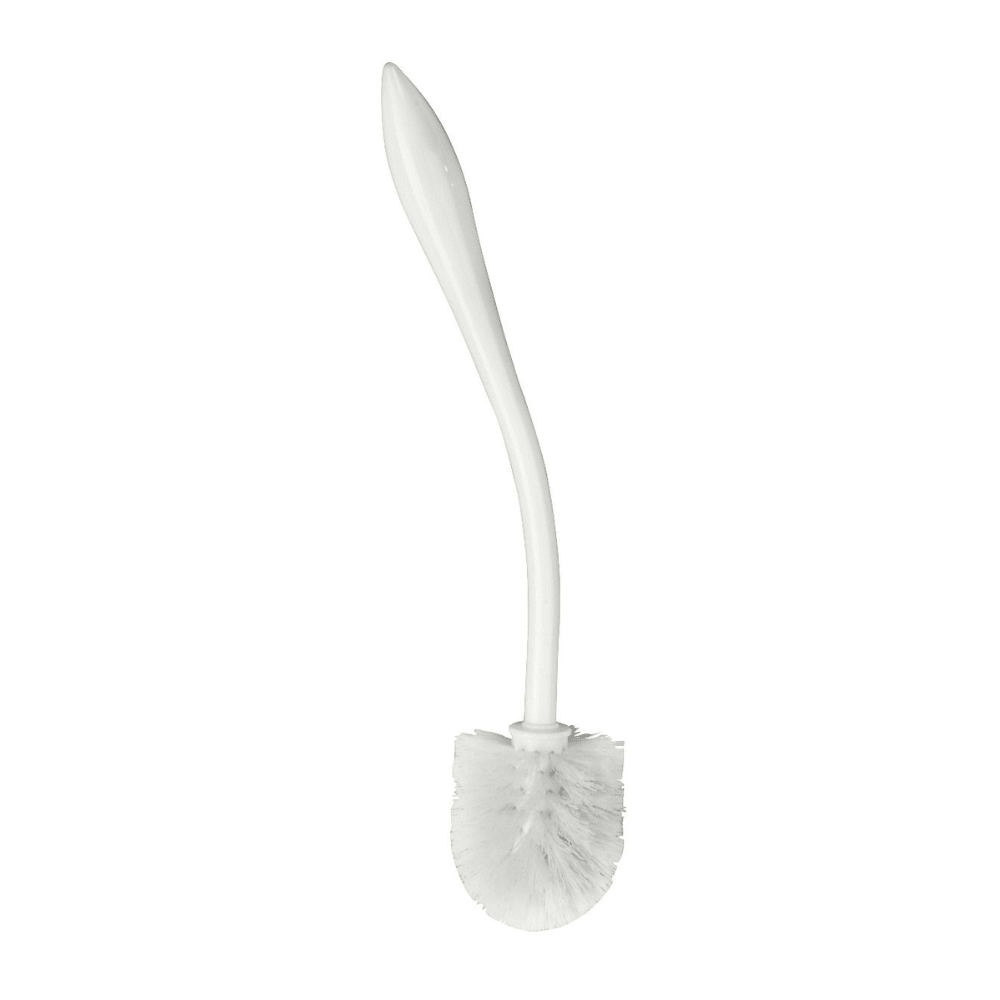A escova sanitária "Bogen" Haug 395 x Ø77 mm de Haug Bürsten KG é uma escova sanitária branca com cabo curvado e cabeça de cerdas redonda para limpeza higiênica. O cabo de plástico tem uma ponta afiada na extremidade oposta às cerdas para garantir uma limpeza eficaz.