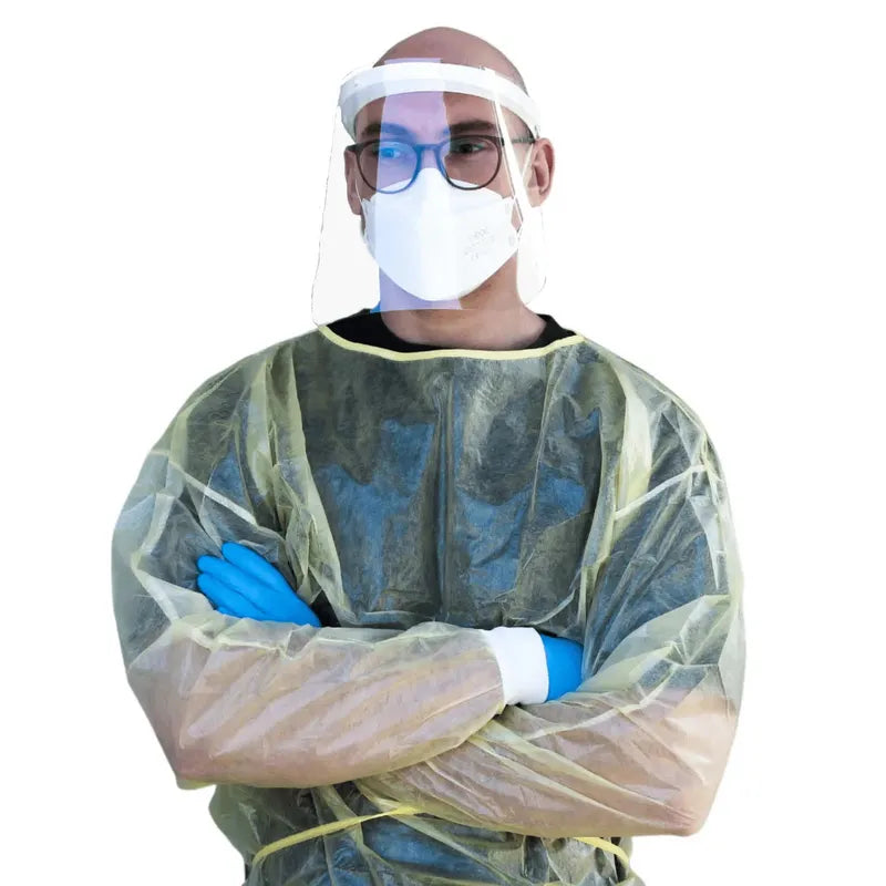 Bata de proteção amarela para visitantes e pessoal