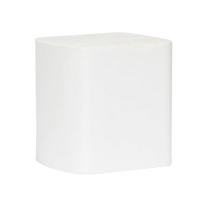 Um cubo branco simples com bordas arredondadas, que lembra o papel higiénico Hostess™ NATURA Sistema de Folhas Individuais (32 pacotes x 500 folhas, Branco) da Kimberly-Clark GmbH, sobre um fundo branco.