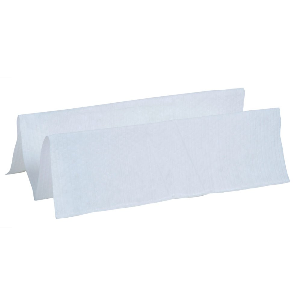 Um conjunto de toalhetes de limpeza WypAll® X80 PowerClean da Kimberly-Clark GmbH, branco, dobrado em quarto (4 sacos x 50 toalhetes), diante de um fundo branco - ideal para limpeza industrial exigente.