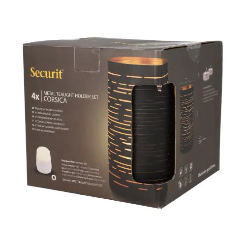 Papstar Castiçal Securit® Ø 8 cm x 15 cm preto/dourado
