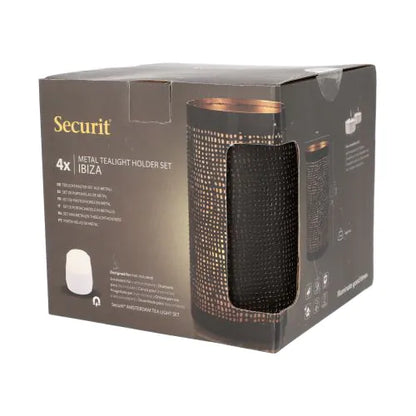 Papstar Castiçal Securit® Ø 8 cm x 15 cm preto/dourado
