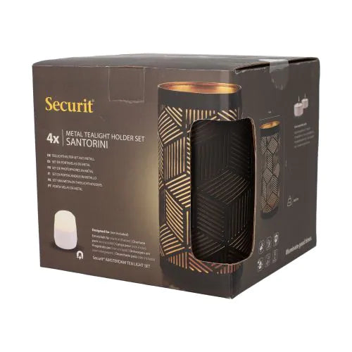 Papstar Castiçal Securit® Ø 8 cm x 15 cm preto/dourado