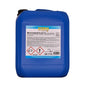 Um bidão de plástico azul de 10L com a inscrição "STERN Detergente para Máquinas OC" da Stern Waschmittel GmbH, sem cloro e marcado com símbolos de perigo, ideal para restauração e cozinhas industriais como detergente industrial para loiça.