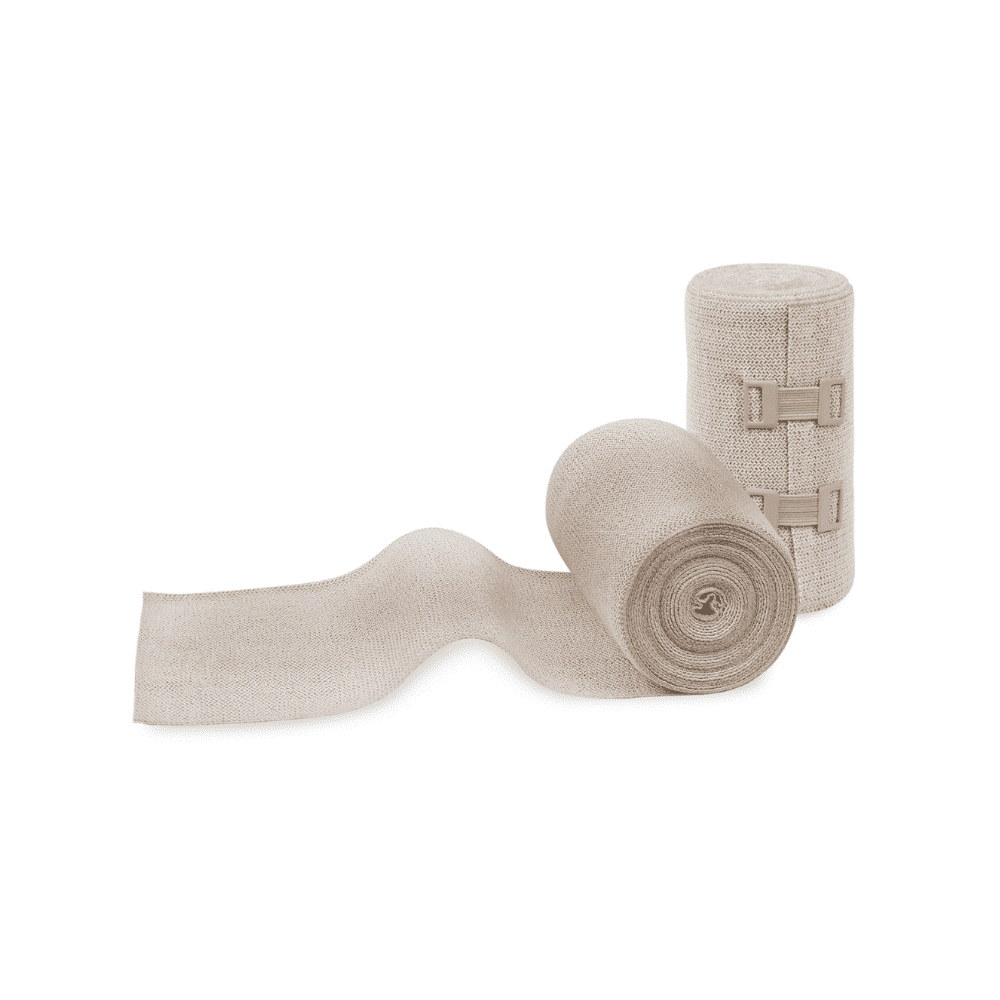 Duas ligaduras de compressão Meditrade ABE® Extra, uma parcialmente desenrolada, sobre fundo branco. Ambas têm fechos de velcro visíveis.