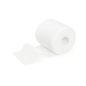 Um único rolo de ligadura de fixação branca Meditrade ABE® Last® com algumas folhas desenroladas, isolado em um fundo branco.