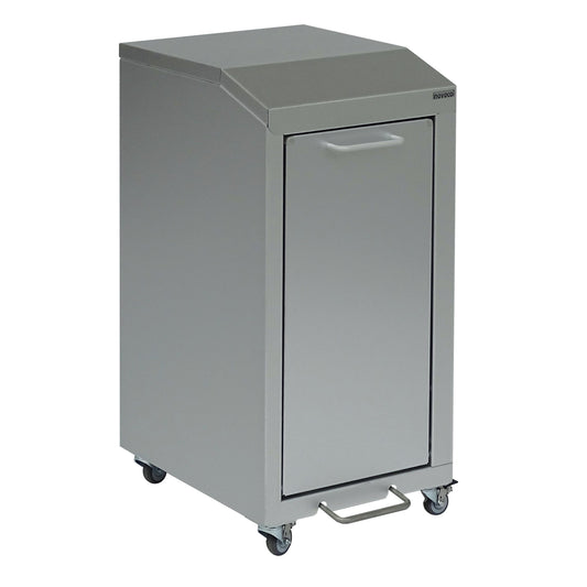 Der Novocal Wertstoffschrank Serie 3000 Einfachsammler ist ein Aufbewahrungswagen aus Aluminium mit einem Griff, einer Fronttür und vier elektrisch leitfähigen Rädern für einfache Mobilität. Die Packung enthält 1 Stück.