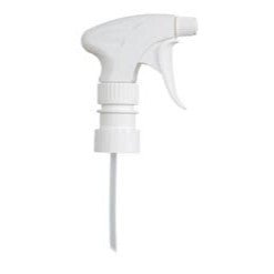 Uma cabeça de pulverização de plástico branco Abena Re-Seller GmbH GastroPower para GP Twin (1999915026) com tubo de imersão longo é retratada contra um fundo de cor sólida. Disponível como 1 pacote em uma caixa.