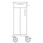 Desenho a traço preto e branco de um chassis de carrinho de cuidados e trabalho Novocal (1 peça, placa de plástico completo), com duas rodas grandes, portas dianteiras, pega no lado direito e topo plano. Marca: Novocal.