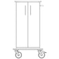 Desenho a preto e branco de um chassis de carrinho de cuidados e trabalho Novocal, embalagem (1 peça), com duas portas, puxadores, parte superior e inferior planas e grandes rodas detalhadas de plataforma de plástico maciço.