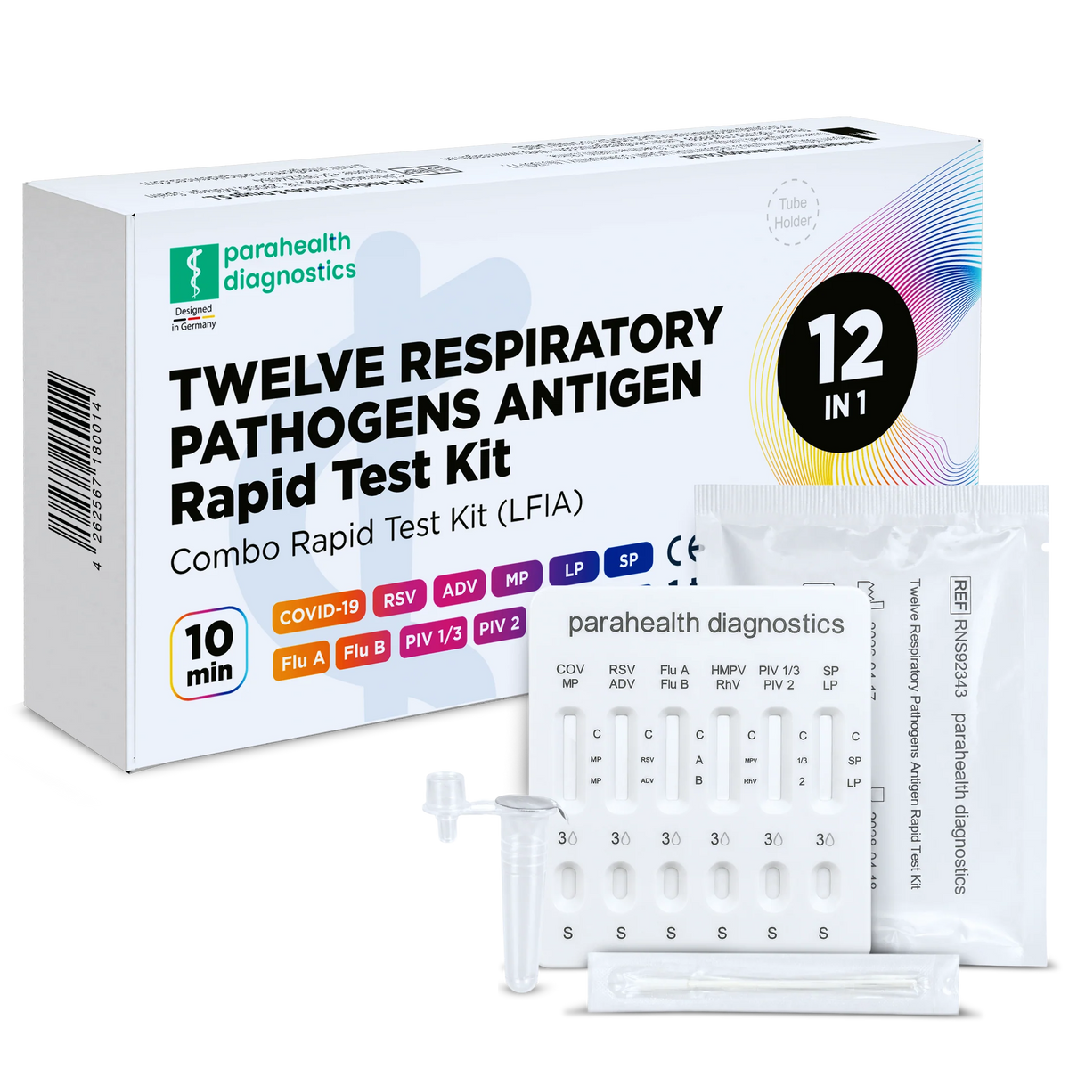 Conjunto de testes rápidos 12 em 1 para detecção de antígenos (COVID-19, influenza A/B, estreptococos, legionela e outros) | Pacote (1 teste)