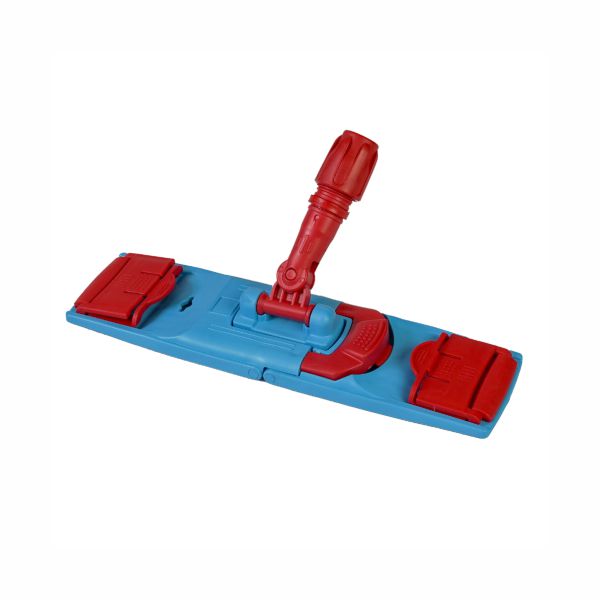 O sistema de suporte de esfregão dobrável Arcora Profi da Arcora International GmbH é um suporte de esfregão retangular azul e vermelho com suporte central giratório, ideal para a limpeza eficiente do chão com o sistema de abas.