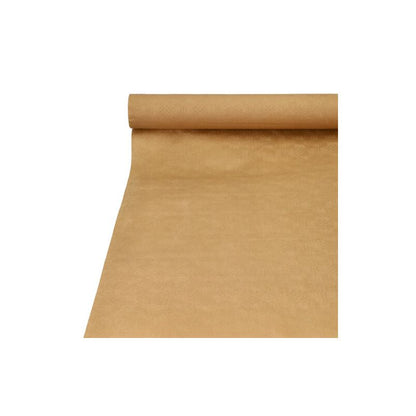 Um rolo de toalha de papel com relevo damasco, de 25 x 1 metro de tamanho, pode ser desenrolado elegantemente e revela a sua superfície lisa e impecável. A textura deste papel kraft requintado confere um toque elegante e é perfeito para decoração de mesa. Posicionado em ângulo, com a extremidade visível para cima, o produto incorpora elegância em qualquer ambiente. Esta criação castanho claro da PAPSTAR GmbH é ideal para valorizar as suas ocasiões de decoração.