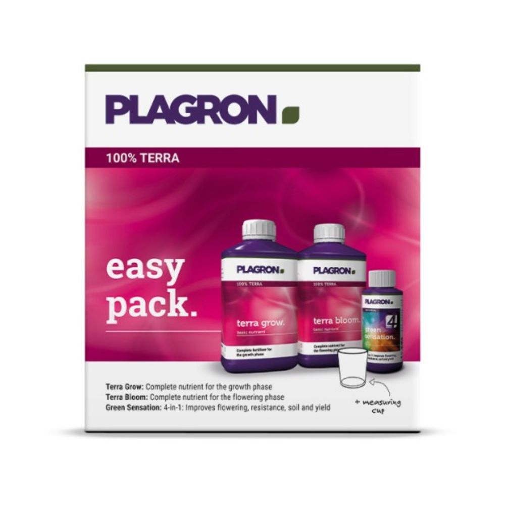 Plagron Easy Pack Terra von Bertels B.V. enthält 100% mineralbasierten Dünger in den Flaschen „Terra Grow“, „Terra Bloom“ und „Green Sensation“. Ein Messbecher ist ebenfalls im Lieferumfang enthalten und verspricht eine verbesserte Blüte, Widerstandskraft, Bodengesundheit und Ertragssteigerung.