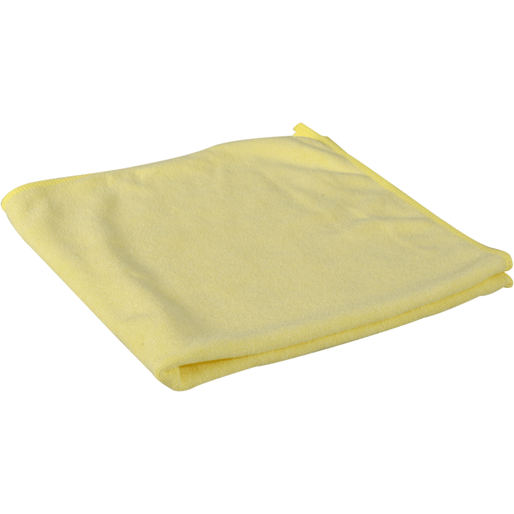 O pano de microfibra da Abena Re-Seller GmbH ENA Soft (40x40 cm) em amarelo está dobrado sobre uma superfície branca - ideal para a manutenção de automóveis suave e eficaz.