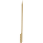 Um espeto de grelha de 15 cm de bambu da Abena Re-Seller GmbH com lado pontiagudo e plano, em pé sobre fundo branco - embalagem de 100 peças, ideal como espetos de churrasco ecológicos.
