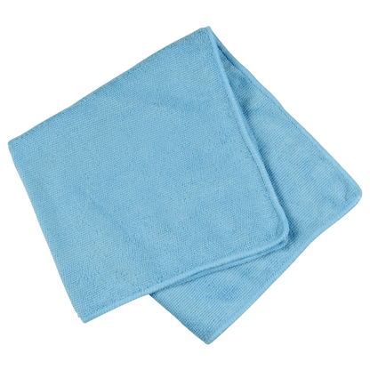 O pano de microfibra azul claro dobrado ENA Standard (40x40 cm) da Abena Re-Seller GmbH é apresentado em fundo branco e destaca-se pela sua textura suave e bordas bem acabadas.