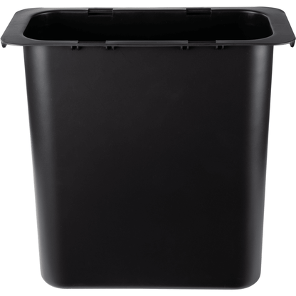 O recipiente de resíduos Abena Re-Seller GmbH de 10,2 l para Sækko Boy (1 unidade), um simples balde retangular preto de plástico com borda larga e lados chanfrados, é ideal para a cozinha e é mostrado sobre um fundo branco.