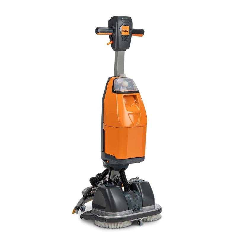 A TASKI swingo 250µicro RTU da Diversey Deutschland GmbH & Co. OHG é uma máquina de limpeza compacta, uma alternativa superior à limpeza manual. O conjunto inicial inclui a máquina, 2 baterias, carregador e 2 escovas para resultados brilhantes.