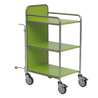 O carrinho de estação Novocal possui uma estrutura totalmente soldada em aço inoxidável com três prateleiras, quatro rodízios e uma alça lateral - perfeito para uso em hospitais. É fornecido como 1 embalagem (1 peça).