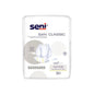 Uma embalagem de San Seni Classic Normal Inkontinenzvorlage da TZMO Deutschland GmbH contém 30 absorventes, tem uma embalagem branca com letras azul-cinza, é ideal para fraqueza da bexiga e mostra uma imagem do design do absorvente.