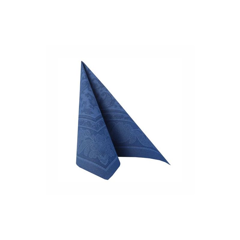 Este elegante guardanapo azul de tecido dobrado da "ROYAL Collection" da PAPSTAR GmbH apresenta um padrão floral discreto, tornando-o ideal para uma decoração de mesa sofisticada.