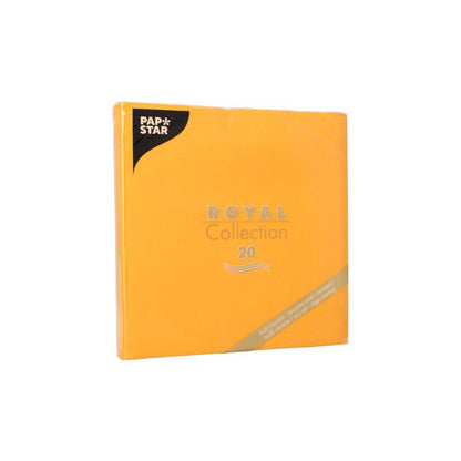 Pacote de 20 guardanapos de papel laranja com a inscrição "ROYAL Collection" da PAPSTAR GmbH, ideal para valorizar sua decoração de mesa.