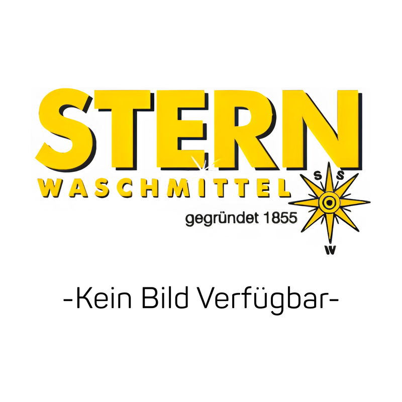 Logo der Stern Waschmittel GmbH mit fettgedruckter gelber Schrift, einem Windrosen-Symbol und darunter "gegründet 1855". Für STERN Glasreiniger mit Sprühaufsatz 1l, Hervorhebung der streifenfreien Sauberkeit. Darunter erscheint der Hinweis "-Kein Bild Verfügbar-" ("No image available").