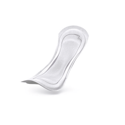 O absorvente para incontinência TENA Lady Discreet Extra da Essity Germany GmbH caracteriza-se por uma forma curva e uma superfície texturizada num fundo branco simples. Este produto, equipado com a tecnologia InstaDRY, oferece proteção e conforto superiores para todos que procuram soluções confiáveis para incontinência. Disponível numa embalagem com 20 unidades.