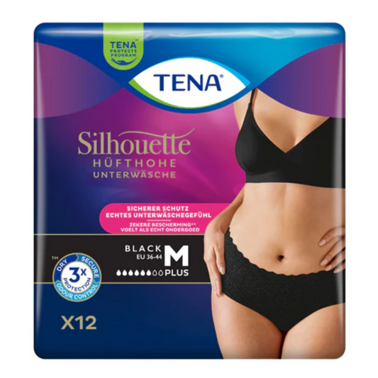 TENA Silhouette Plus Black Incontiny Pants Tamanho. M | Pacote (12 peças)