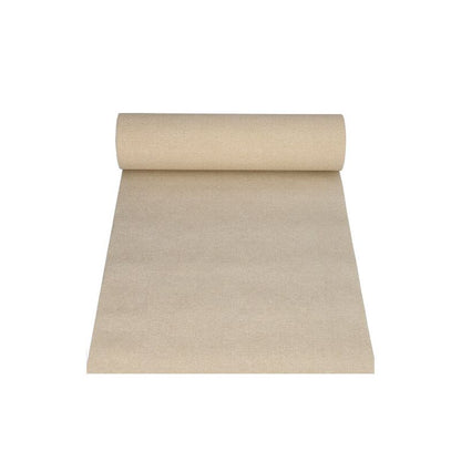 Um rolo de tecido bege do PAPSTAR corredor de mesa semelhante a tecido PV-Tissue Mix "ROYAL Collection", parcialmente desenrolado sobre um fundo branco, destaca a luxuosa mistura de polpa-viscose-tissue em seu design.