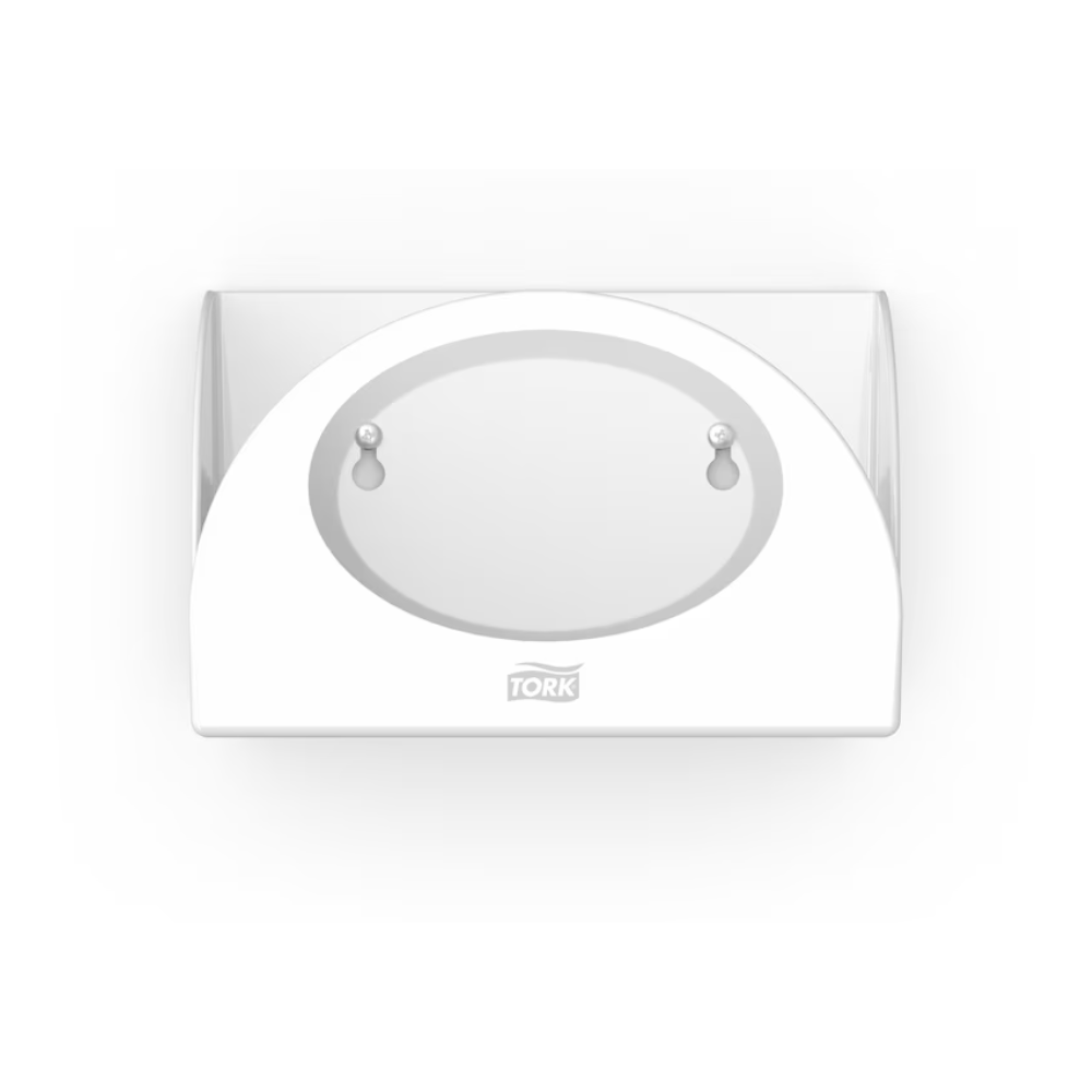 O Tork 655100 Small Pack Papierspender Performance W8 da TORK – Essity Professional Hygiene Germany GmbH é um dispensador de toalhas de papel branco e minimalista com uma abertura semicircular e dois fechos redondos visíveis que oferecem proteção higiênica. Seu design elegante permite uma montagem na parede que economiza espaço, tornando-o ideal para ambientes modernos.