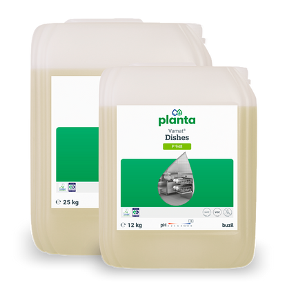 Vamat® Dishes P948 Detergente ecológico líquido para vidros e louça, alcalino | Bidão (25 l) 