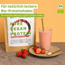 Proteína vegana orgânica em pó de morango sem soja