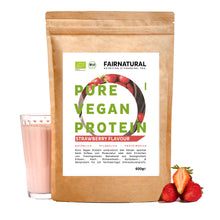 Proteína vegana orgânica em pó de morango sem soja