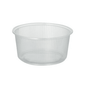Um recipiente de plástico transparente e redondo de 250 ml da Starpak com nervuras verticais nas laterais e uma parte superior bem aberta, sobre um fundo branco.