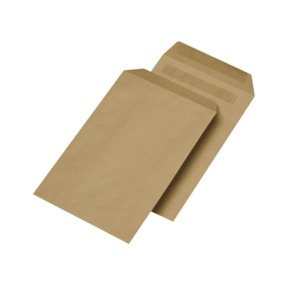 Duas envelopes de envio Liebl não impressos e autoadesivos C5 162 x 229 mm, 90 g de papel kraft marrom, parcialmente sobrepostos em um fundo branco. Um está ligeiramente aberto, revelando o interior.