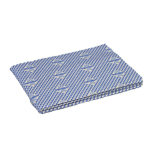 Blau-weiß kariertes Vileda Professional Aufwischtuch „Original Floorcloth“ sauber gefaltet auf einfarbigem Untergrund. Die Serviette zeigt ein Muster aus kleinen weißen Pfeilen auf blauem Grund.
