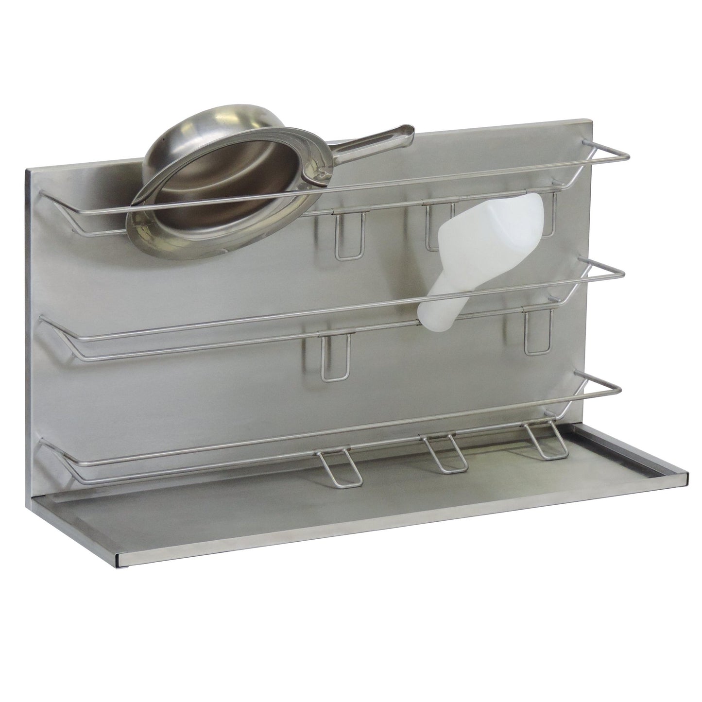 A prateleira de parede Novocal em aço inoxidável (aproximadamente 950 mm, 1 peça) oferece espaço de armazenamento ideal para bacias de cama e garrafas de urina graças a três barras horizontais e uma prateleira inferior.